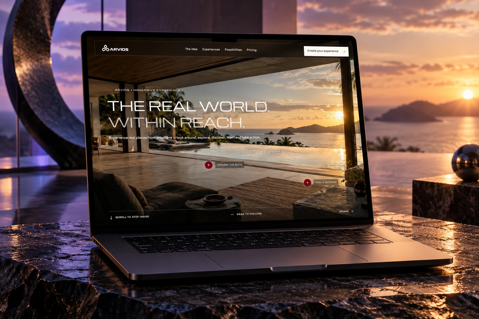 ARVIOS Website — generated device mockup based on the actual project capture